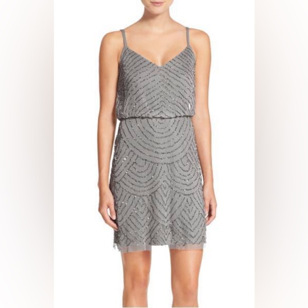 Adrianna Papell Silver Sequin Mini Dress